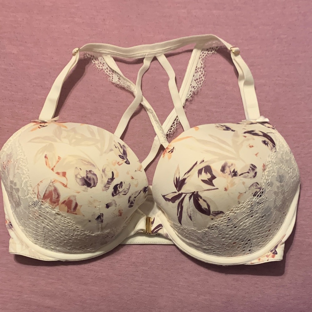Cacique Floral Lace Bra - Cream and Purple